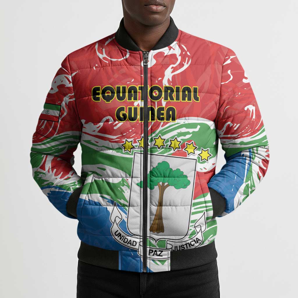 Personalized Equatorial Guinea Independence Day Bomber Puffer Jacket Coat Of Arms With Map