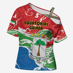 Personalized Equatorial Guinea Independence Day Cross Shoulder Shirt Coat Of Arms With Map