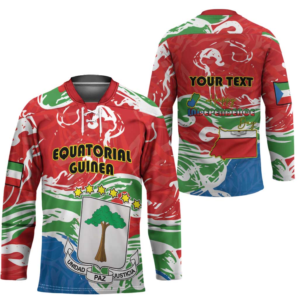 Personalized Equatorial Guinea Independence Day Hockey Jersey Coat Of Arms With Map