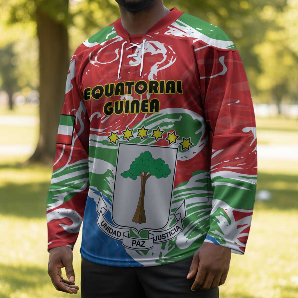 Personalized Equatorial Guinea Independence Day Hockey Jersey Coat Of Arms With Map
