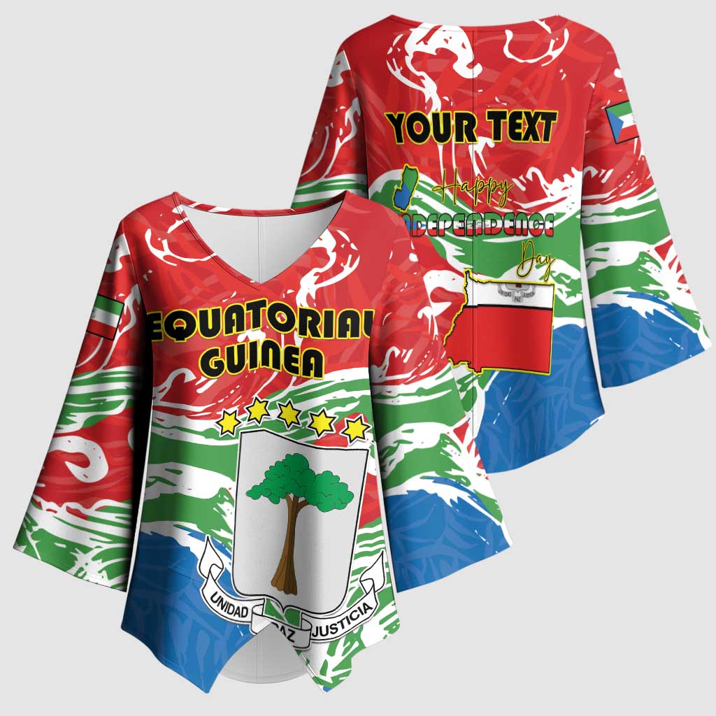 Personalized Equatorial Guinea Independence Day Kimono Sleeve Blouse Coat Of Arms With Map
