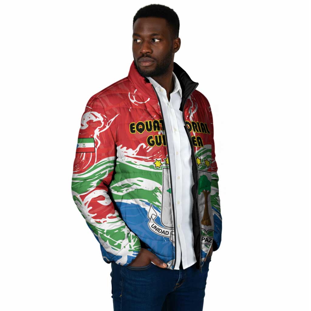 Personalized Equatorial Guinea Independence Day Padded Jacket Coat Of Arms With Map