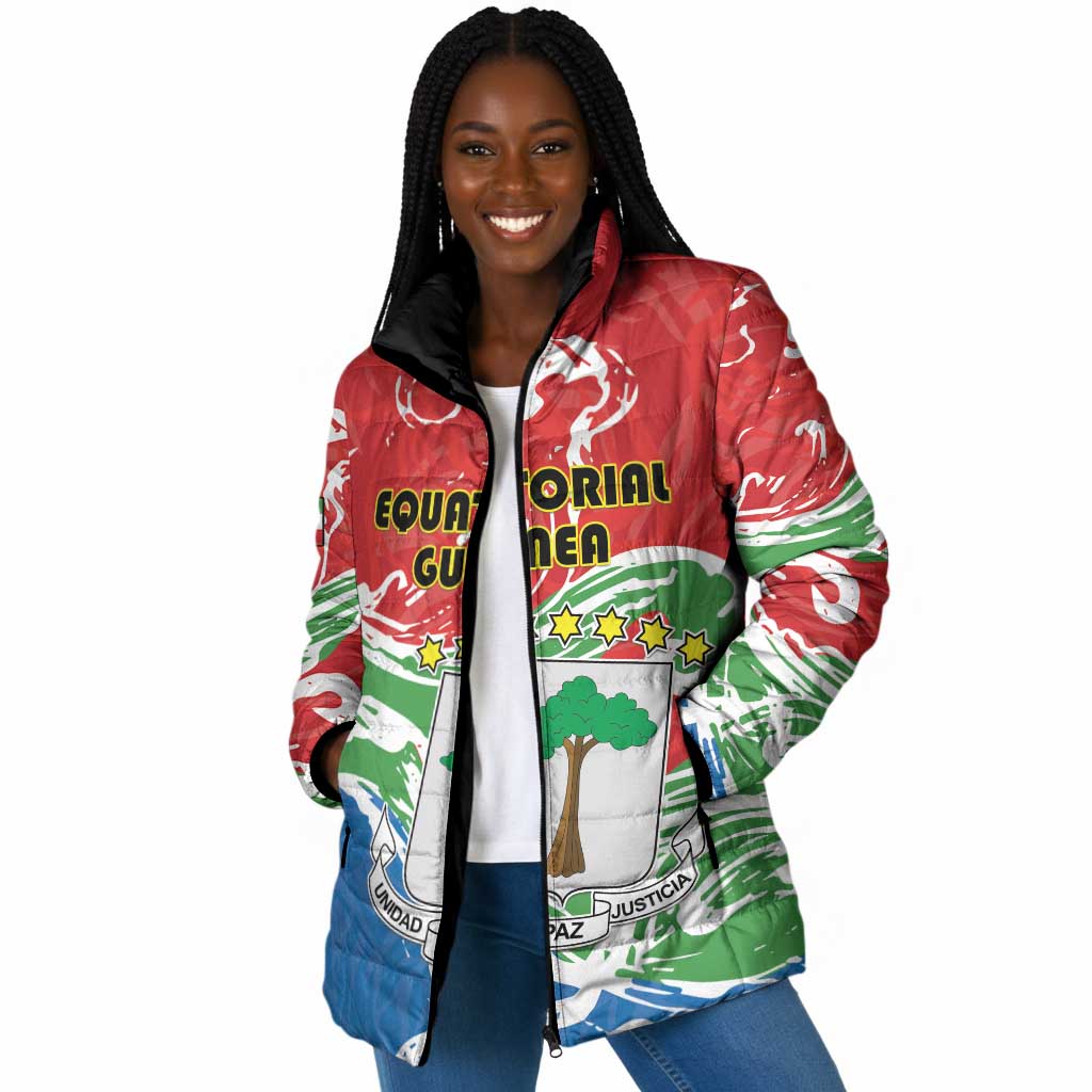 Personalized Equatorial Guinea Independence Day Padded Jacket Coat Of Arms With Map