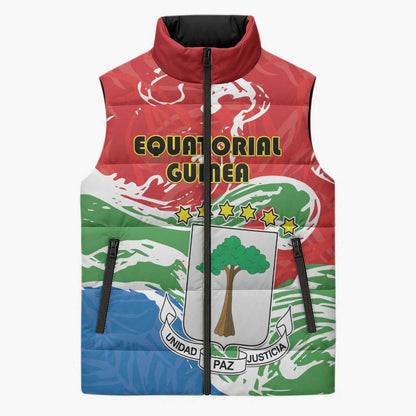 Personalized Equatorial Guinea Independence Day Sleeveless Puffer Jacket Coat Of Arms With Map
