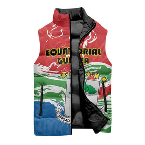 Personalized Equatorial Guinea Independence Day Sleeveless Puffer Jacket Coat Of Arms With Map