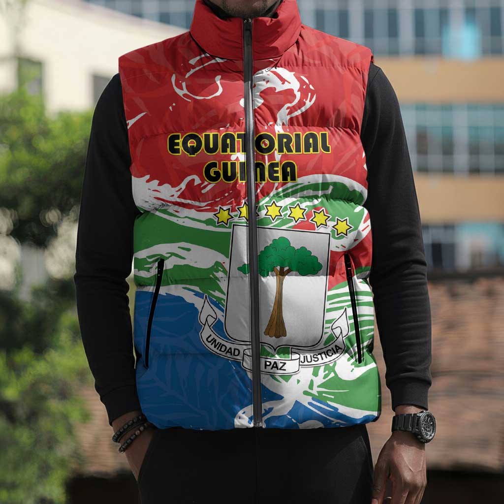 Personalized Equatorial Guinea Independence Day Sleeveless Puffer Jacket Coat Of Arms With Map