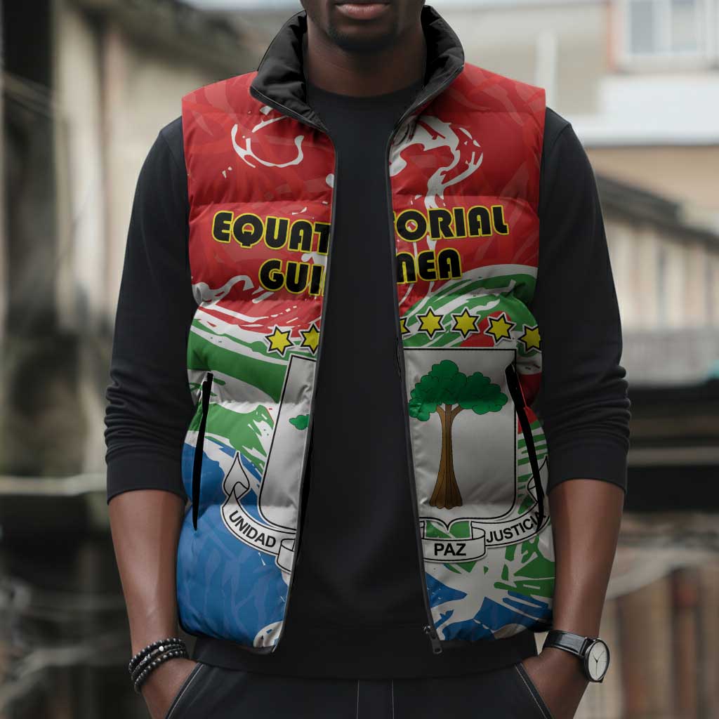 Personalized Equatorial Guinea Independence Day Sleeveless Puffer Jacket Coat Of Arms With Map