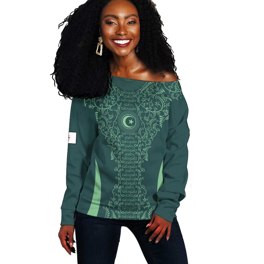 Algeria Football Custom Off Shoulder Sweater Go Greens Go - African Pride