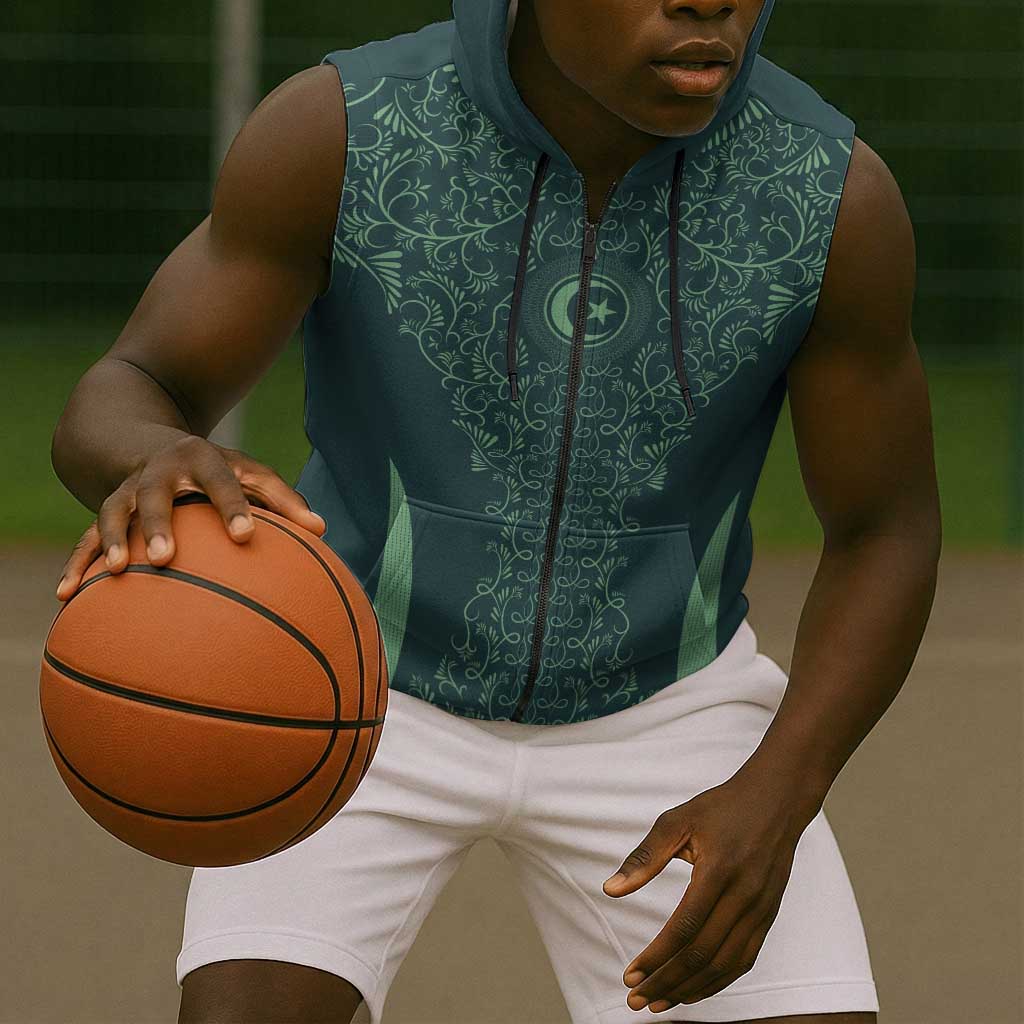 Algeria Football Custom Sleeveless Zip Hoodie Go Greens Go - African Pride