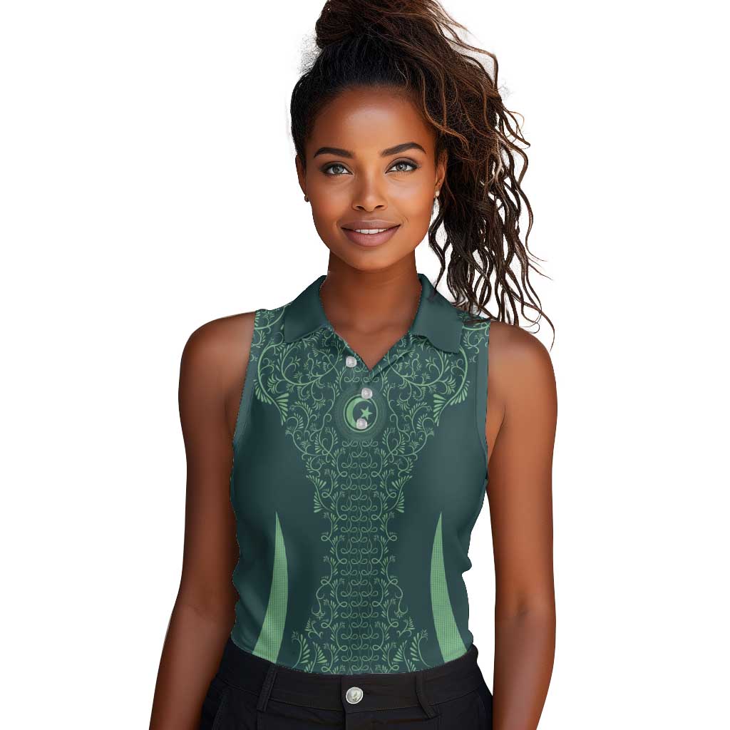 Algeria Football Custom Women Sleeveless Polo Shirt Go Greens Go - African Pride