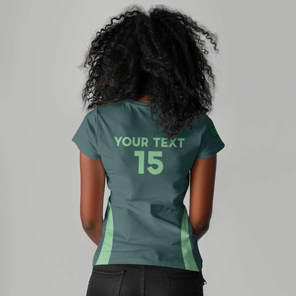Algeria Football Custom Women V-Neck T-Shirt Go Greens Go - African Pride