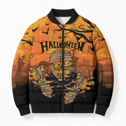 Personalized Halloween Egypt Mummy Bomber Puffer Jacket Trick or Treat