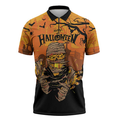 Personalized Halloween Egypt Mummy Zipper Polo Shirt Trick or Treat