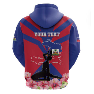 Personalised Happy Haiti Independence Day Hoodie Neg Marron - African Pride