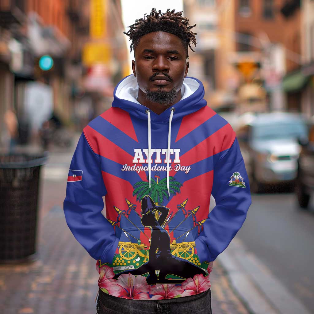 Personalised Happy Haiti Independence Day Hoodie Neg Marron - African Pride