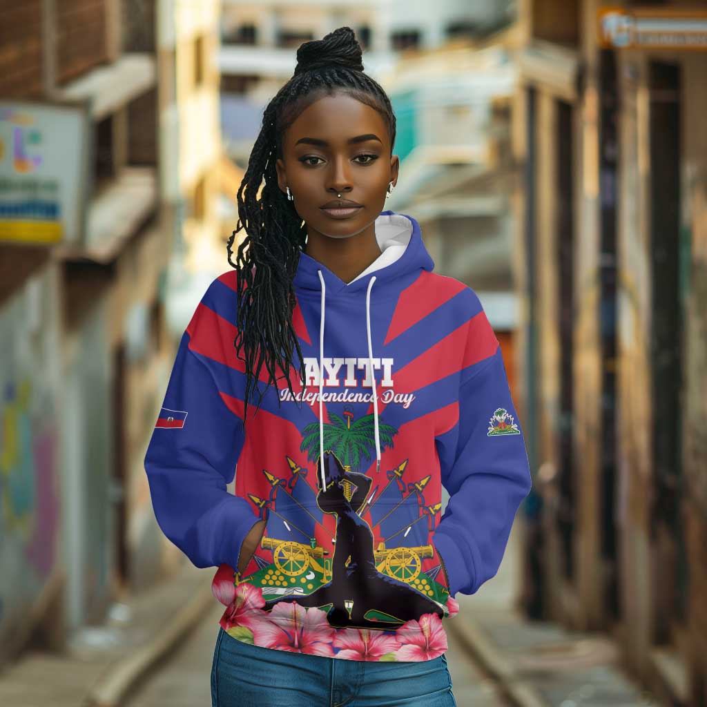 Personalised Happy Haiti Independence Day Hoodie Neg Marron - African Pride
