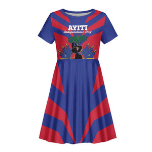 Personalised Happy Haiti Independence Day Kid Short Sleeve Dress Neg Marron - African Pride