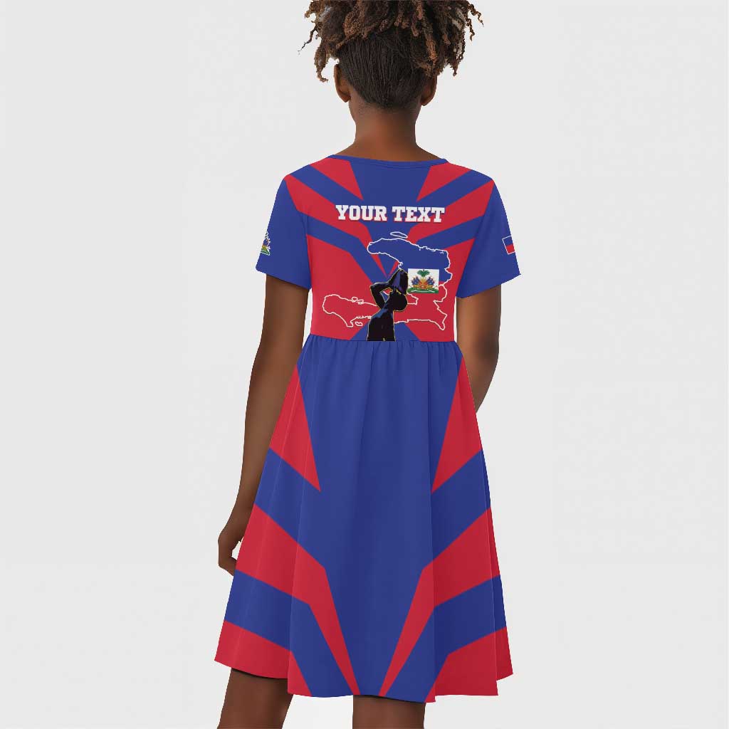 Personalised Happy Haiti Independence Day Kid Short Sleeve Dress Neg Marron - African Pride