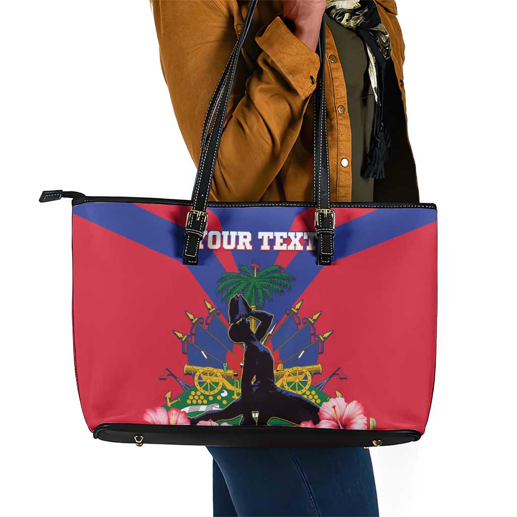 Personalised Happy Haiti Independence Day Leather Tote Bag Neg Marron - African Pride
