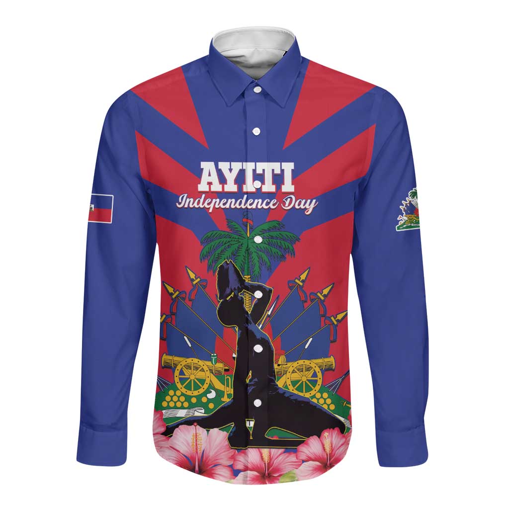 Personalised Happy Haiti Independence Day Long Sleeve Button Shirt Neg Marron - African Pride