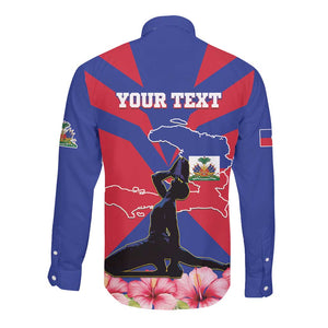 Personalised Happy Haiti Independence Day Long Sleeve Button Shirt Neg Marron - African Pride