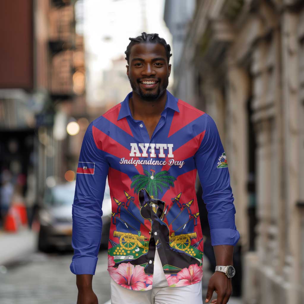 Personalised Happy Haiti Independence Day Long Sleeve Button Shirt Neg Marron - African Pride