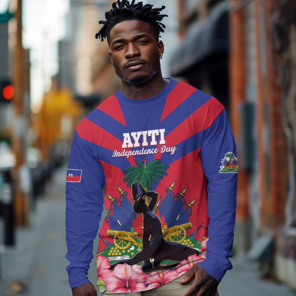 Personalised Happy Haiti Independence Day Long Sleeve Shirt Neg Marron - African Pride