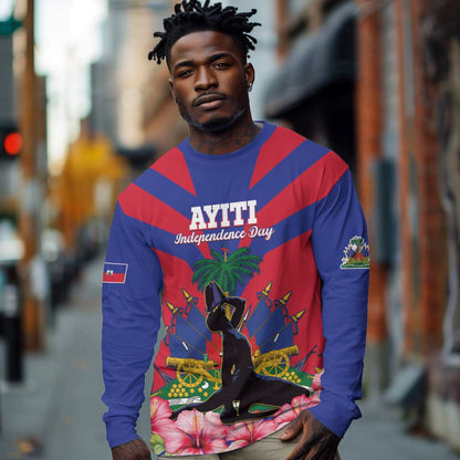 Personalised Happy Haiti Independence Day Long Sleeve Shirt Neg Marron - African Pride