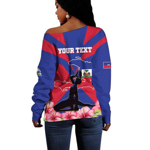 Personalised Happy Haiti Independence Day Off Shoulder Sweater Neg Marron - African Pride
