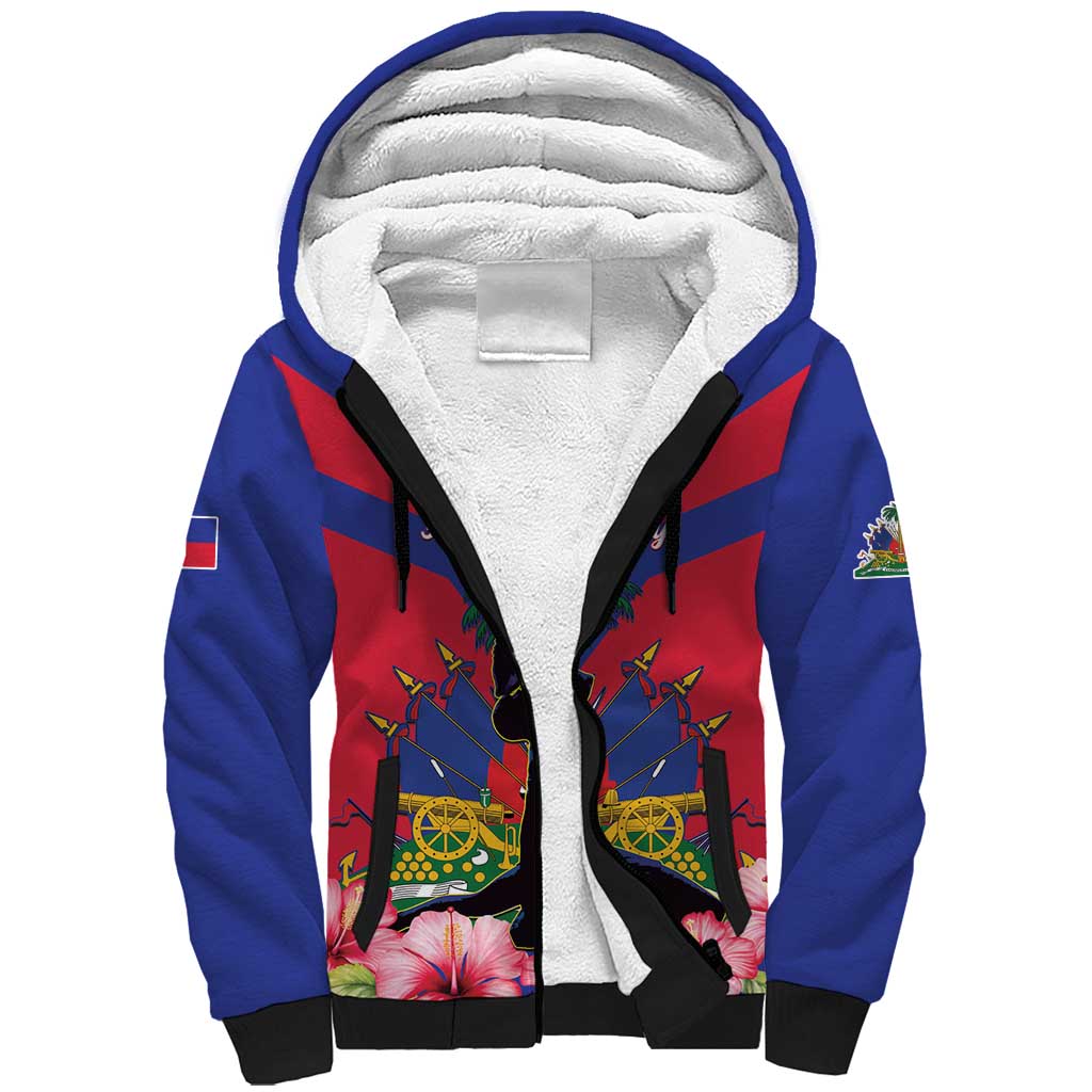 Personalised Happy Haiti Independence Day Sherpa Hoodie Neg Marron - African Pride
