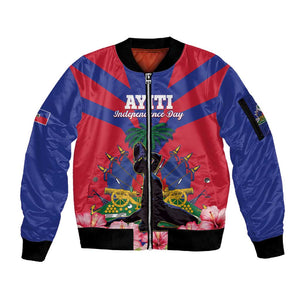 Personalised Happy Haiti Independence Day Sleeve Zip Bomber Jacket Neg Marron - African Pride