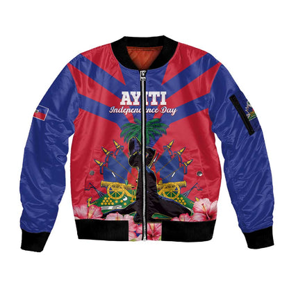 Personalised Happy Haiti Independence Day Sleeve Zip Bomber Jacket Neg Marron - African Pride