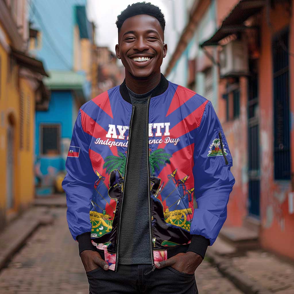 Personalised Happy Haiti Independence Day Sleeve Zip Bomber Jacket Neg Marron - African Pride