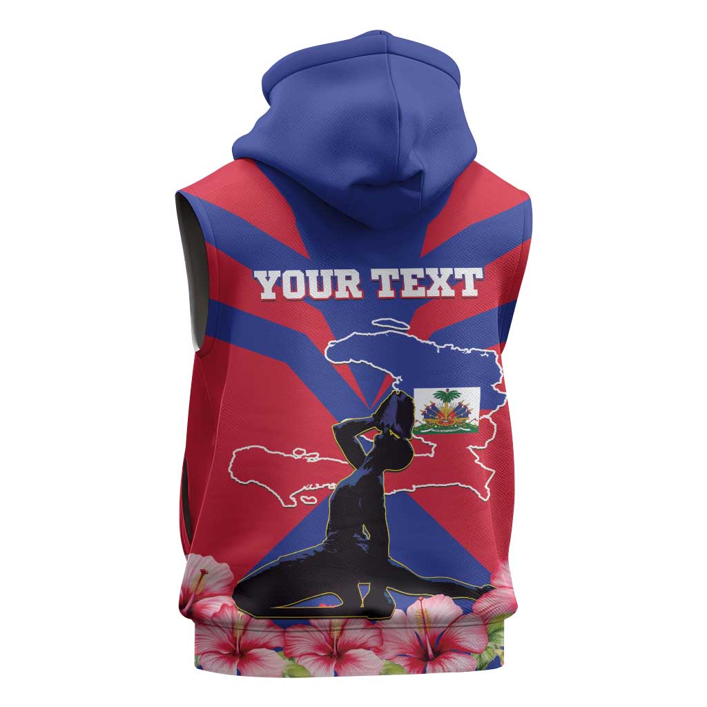 Personalised Happy Haiti Independence Day Sleeveless Hoodie Neg Marron - African Pride