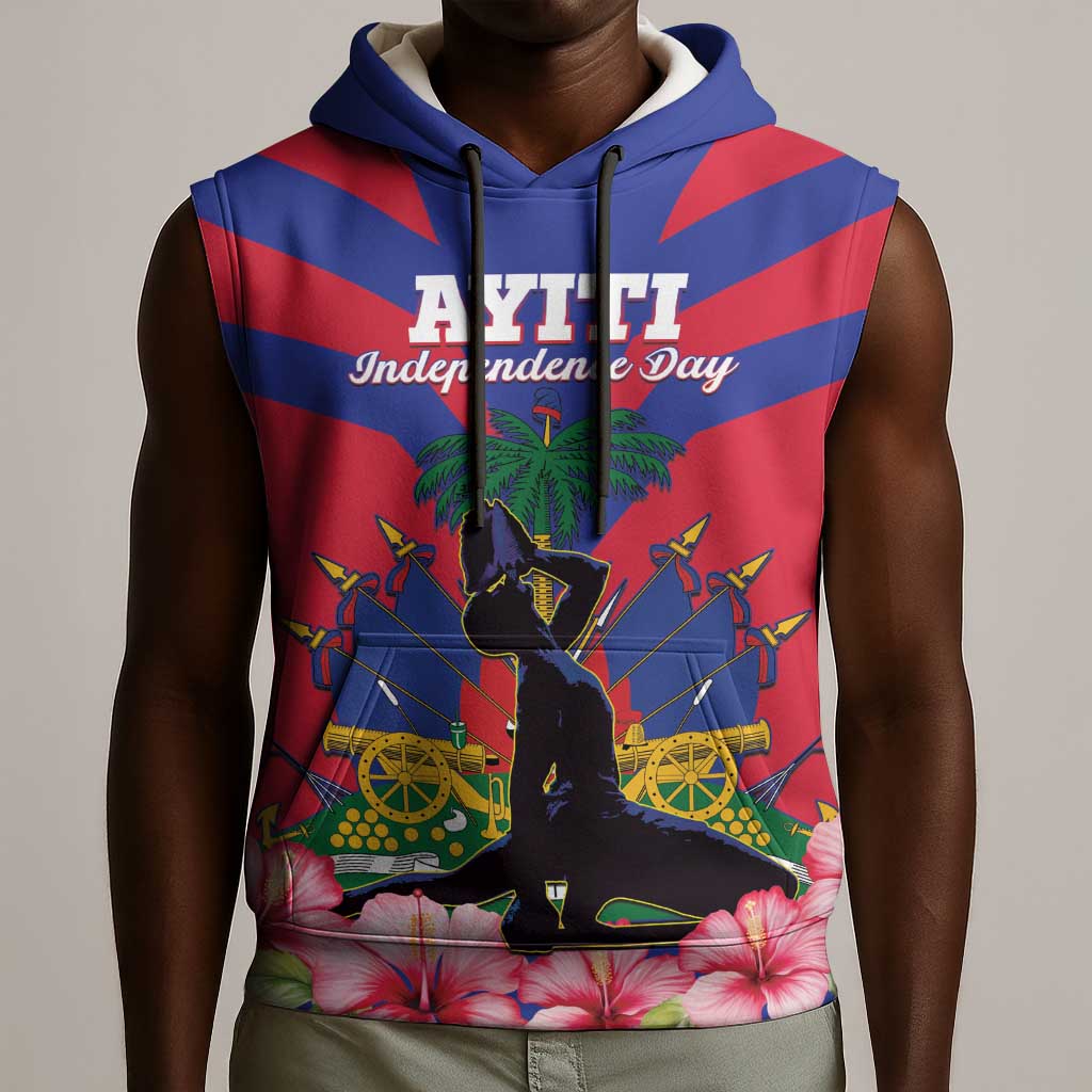 Personalised Happy Haiti Independence Day Sleeveless Hoodie Neg Marron - African Pride