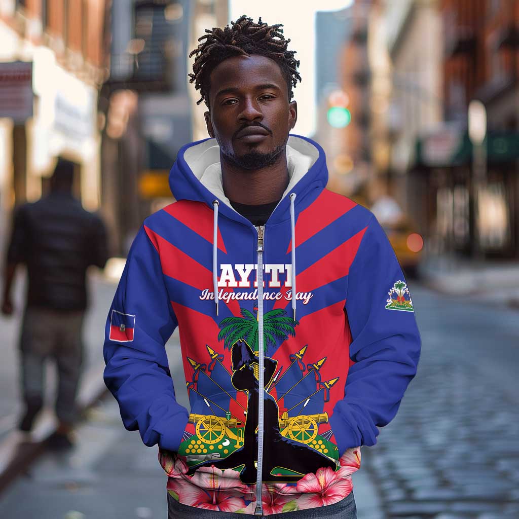 Personalised Happy Haiti Independence Day Zip Hoodie Neg Marron - African Pride