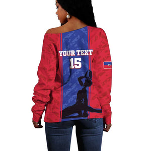 Custom Afro Haiti Football Off Shoulder Sweater Nou fe - Pou Ayiti - Pou Drapo a - Pou peyi a - African Pride