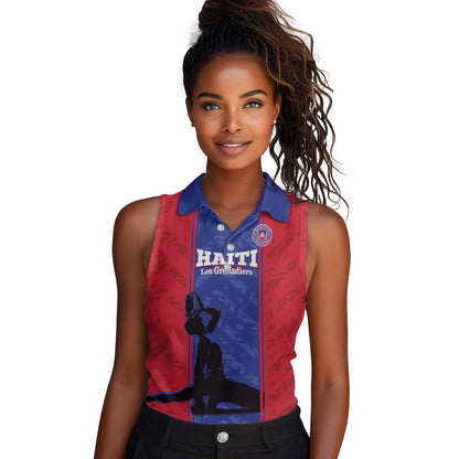 Custom Afro Haiti Football Women Sleeveless Polo Shirt Nou fe - Pou Ayiti - Pou Drapo a - Pou peyi a - African Pride
