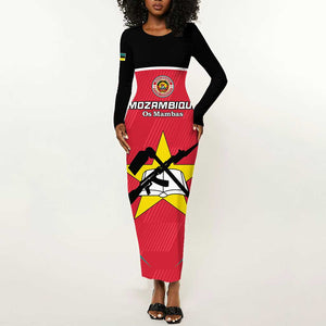 Afro Mozambique Football Custom Long Sleeve Bodycon Dress Go Os Mambas