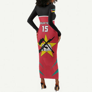 Afro Mozambique Football Custom Long Sleeve Bodycon Dress Go Os Mambas