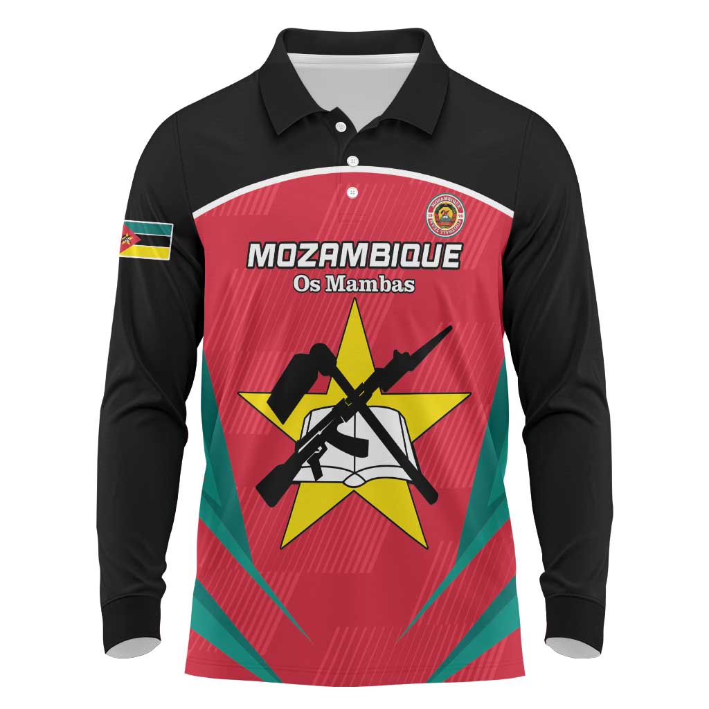 Afro Mozambique Football Custom Long Sleeve Polo Shirt Go Os Mambas