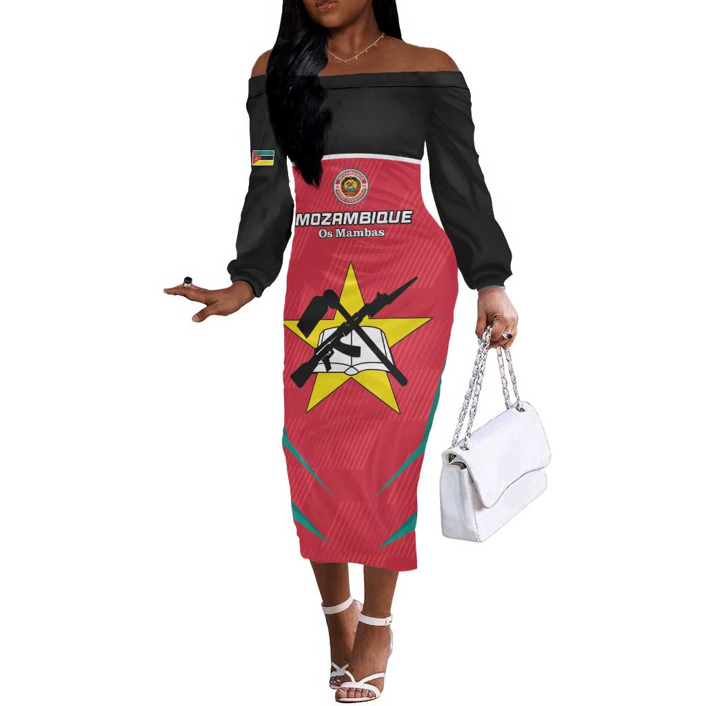 Afro Mozambique Football Custom Off The Shoulder Long Sleeve Dress Go Os Mambas