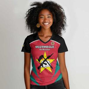 Afro Mozambique Football Custom Women V-Neck T-Shirt Go Os Mambas