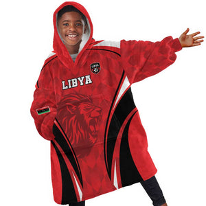 Afro Libya Football Custom Kid Wearable Blanket Hoodie Barbary Lion - Sporty Style