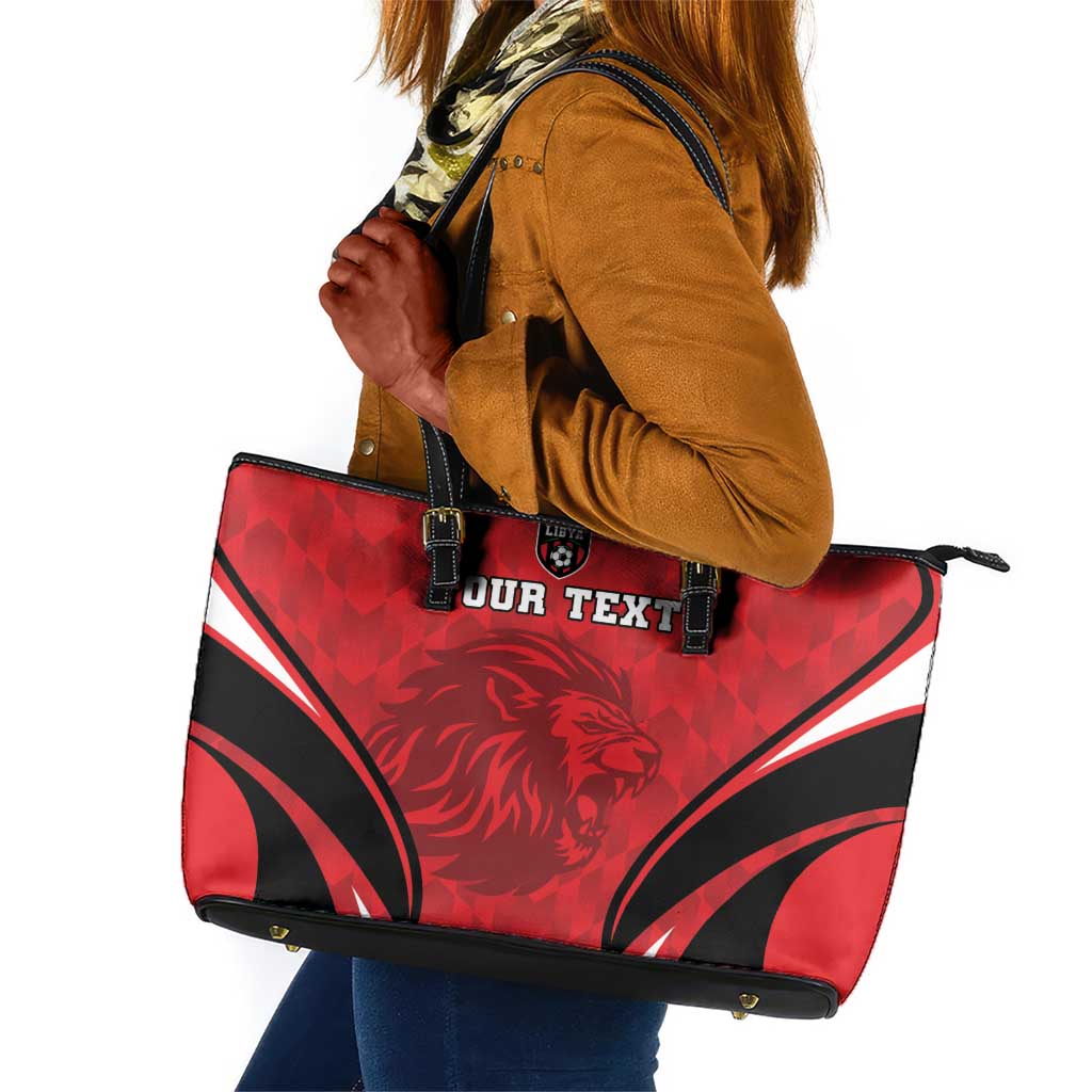 Afro Libya Football Custom Leather Tote Bag Barbary Lion - Sporty Style