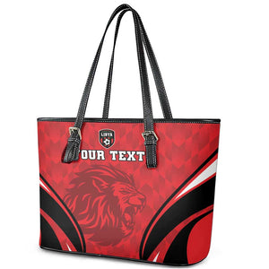 Afro Libya Football Custom Leather Tote Bag Barbary Lion - Sporty Style