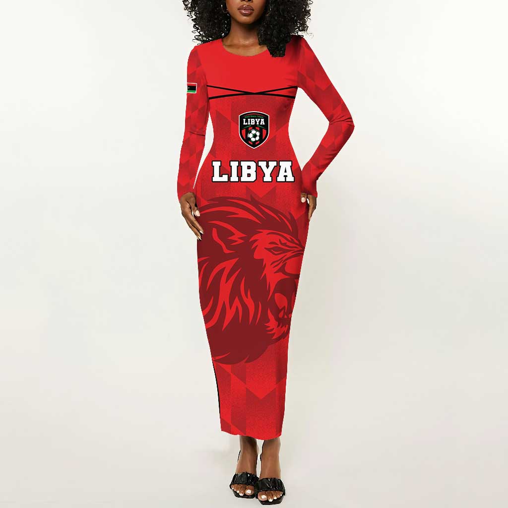 Afro Libya Football Custom Long Sleeve Bodycon Dress Barbary Lion - Sporty Style