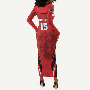 Afro Libya Football Custom Long Sleeve Bodycon Dress Barbary Lion - Sporty Style