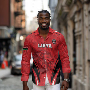 Afro Libya Football Custom Long Sleeve Button Shirt Barbary Lion - Sporty Style