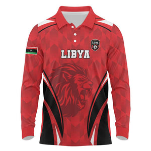 Afro Libya Football Custom Long Sleeve Polo Shirt Barbary Lion - Sporty Style